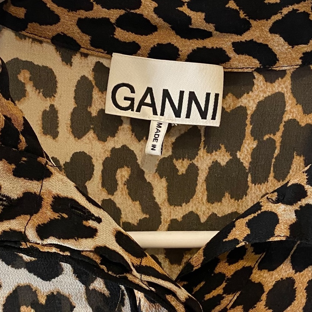 GANNI Leopard Print Georgette Long Sleeve Blouse - Picture 9 of 15